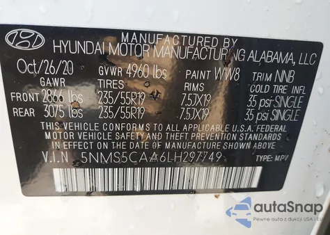 2020 Hyundai Santa Fe Limited 2.0T from USA, damaged, VIN 5NMS5CAA6LH297749